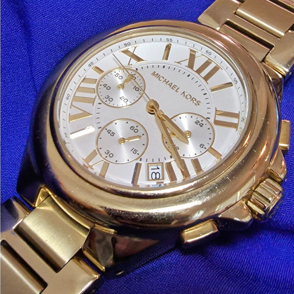 Michael Kors Camille Gold Tone Chrono Boyfriend Womens Watch